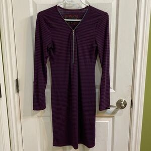 Sweet Wanderer Striped Long Sleeve Zipper Dress Burgundy Navy Women’s size Large